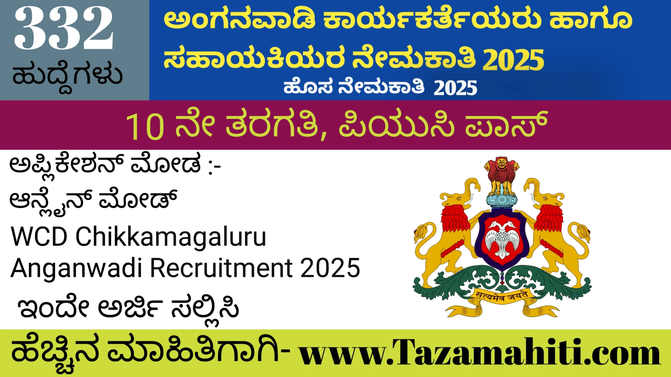 WCD Chikkamagaluru Anganwadi Recruitment 2025