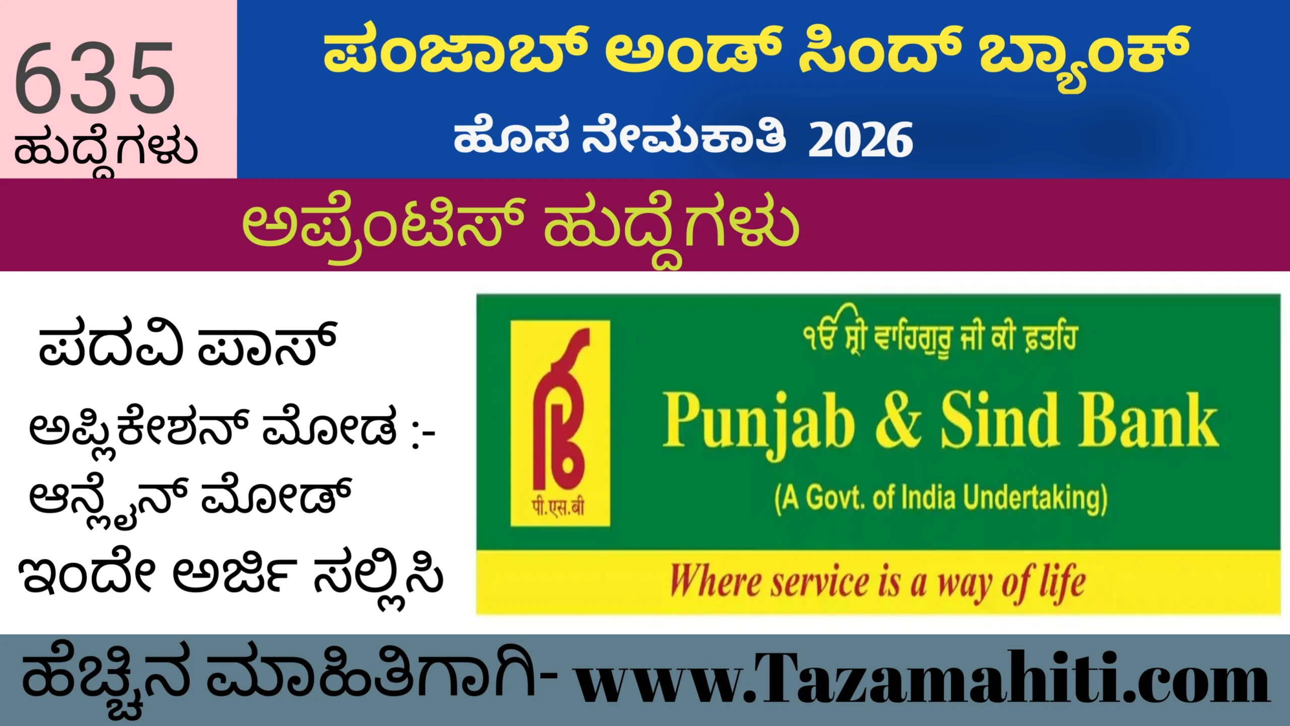 Punjab And Sinda Bank Apprentice Recruitment 2026
